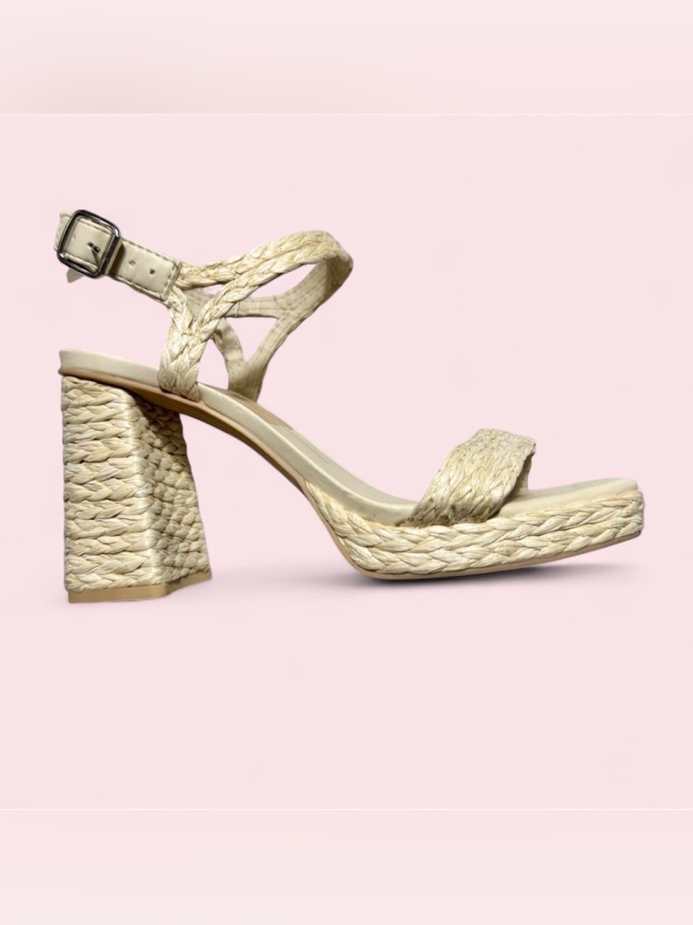 Dolce Vita Alansa Braided Espadrille Raffia Block Heel Sandals in Cream